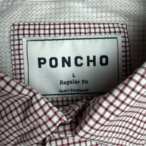 PONCHO Men's Long-Sleeve Pearl Snap Shirt in Maroon Microcheck - Picture 2 of 12